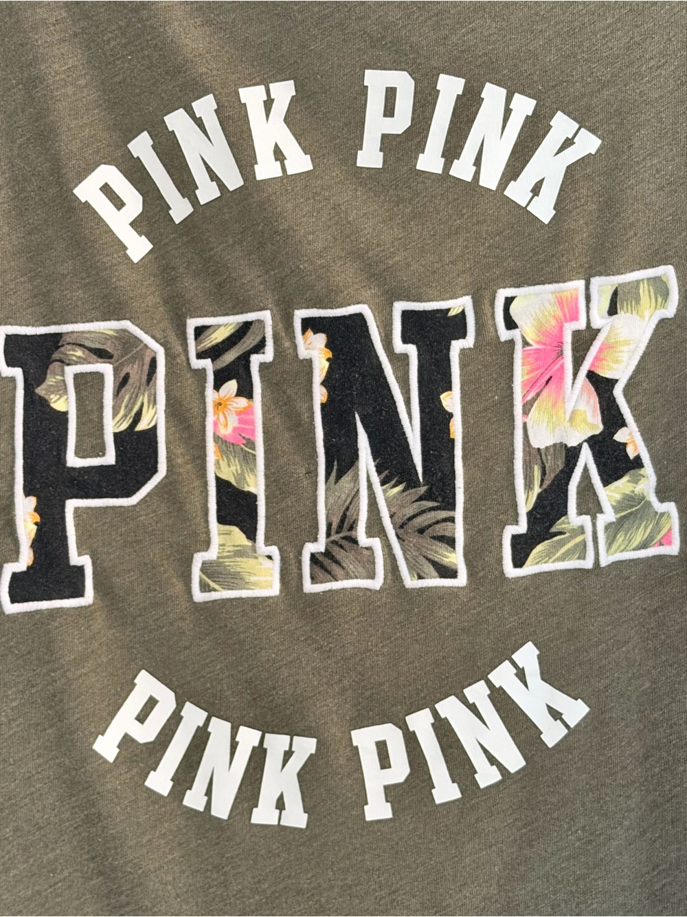PINK Graphic Tee in Olive with White Logo - Picture 4 of 4